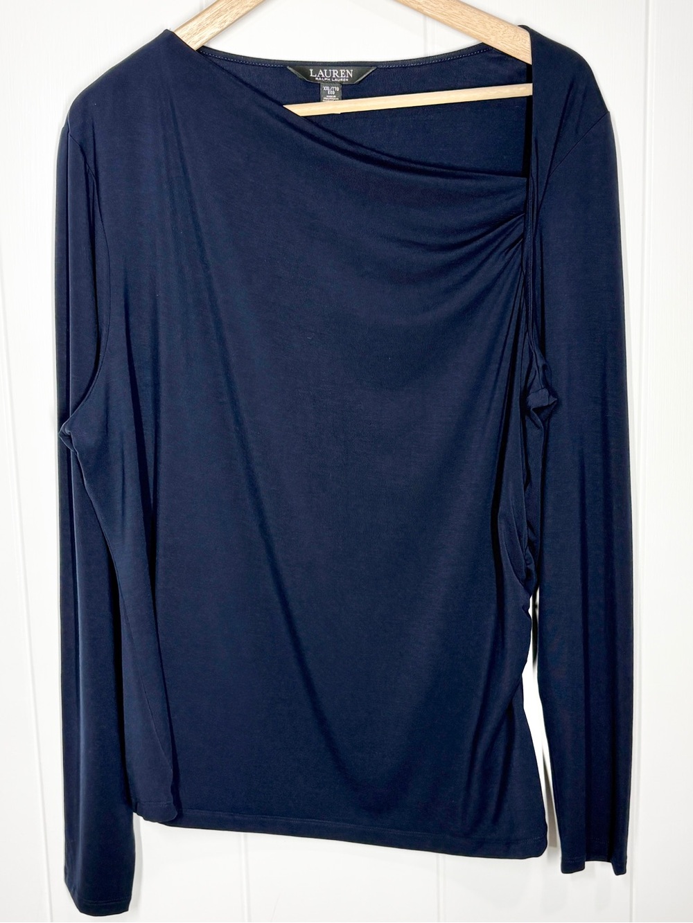 Lauren Ralph Lauren Jersey Asymmetric Neck Rushed Jersey Top Blouse Size 2XL